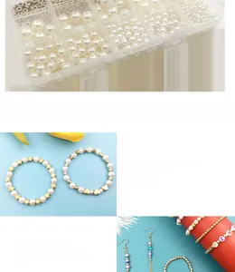 Detail of 15-compartment DIY jewelry kit with white pearls and gold star beads