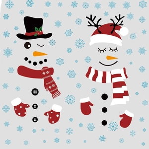 Christmas snowman face decals set with red hats and scarves for holiday fridge decoration