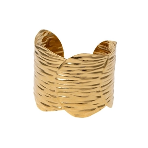 Irregular wide open cuff bracelet with gold-plated wavy hammered texture for women