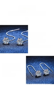 Detail view of 1ct moissanite earrings with 925 sterling silver classic 6-prong settings