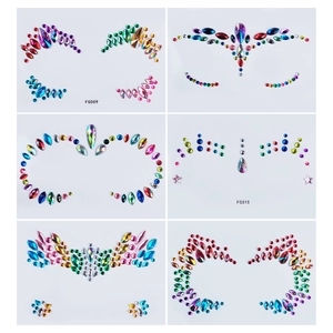 Rainbow face crystal jewel stickers in six styles for party makeup and festival decor