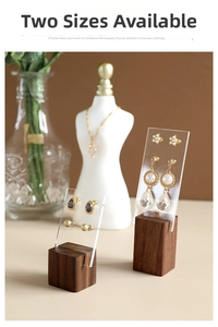 Walnut and acrylic jewelry display stands in two sizes for earrings and necklaces