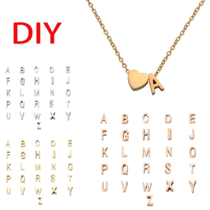 DIY stainless steel gold heart necklace set with 3 colors of A-Z alphabet charms