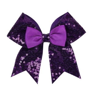 Sparkling purple sequin bow hair clip for girls with double layer swallowtail design