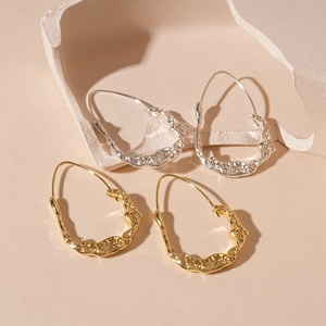 Irregular Liquid Metal Oval Hoop Earrings Alloy Geometric Lava Texture With Silver Earring Post For Women Fashion