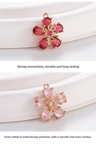 Detail of flower-shaped zircon pendants with micro-inlay gold base for DIY jewelry