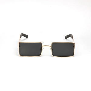 Classic rectangle metal sunglasses with gold frame and dark gray lenses for men