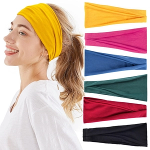Wide Elastic Sports Headband Breathable Polyester Spandex Sweatband For Yoga Running Fitness Solid Color Anti Slip Band