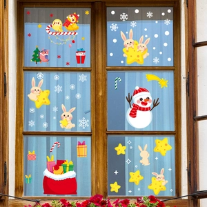 Christmas Cartoon Static Window Stickers PVC Removable Festive Decoration For Home Shop Window Snowman Santa Claus Snowflake