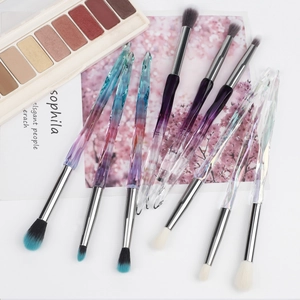 Detailed set of 7 crystal handle eye makeup brushes with soft bristles for blending and detail