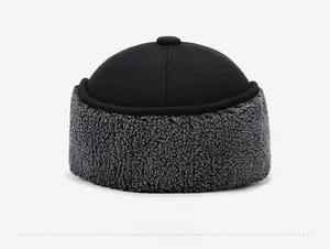 Detailed back view of wool winter baseball cap featuring warm fleece ear flaps