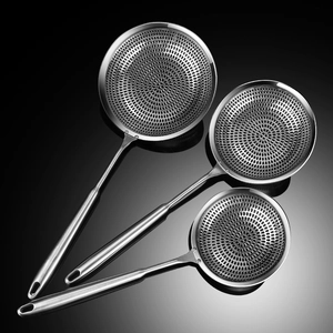 Three different sizes of 304 stainless steel oil filter spoons for kitchen fat separation