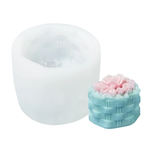 Moule silicone cylindrique cœur rose et bougie florale rose finie pour bricolage