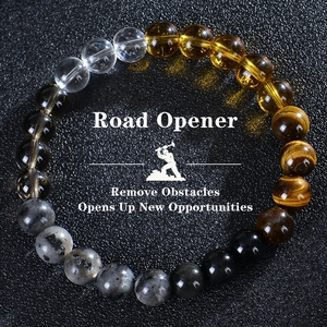 Natural Stone Beaded Bracelet Tiger Eye Citrine Obsidian Handmade Spiritual Energy Road Opener Jewelry For Unisex