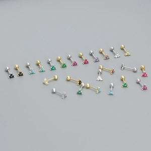 Clover Stud Earrings With 925 Sterling Silver Earring Post Zircon Triangle Shamrock Screw Ball Back Piercing For Women