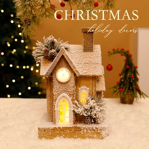 Christmas Luminous Wooden House LED Light Cabin Snowy Decorative Ornament Tabletop Figurine Wood Craft For Holiday Home
