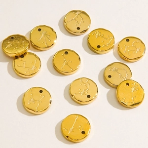 10mm 14K gold plated zodiac pendants made of titanium steel for DIY jewelry making