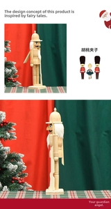 Detailed macro view of unpainted wooden nutcracker soldier with natural wood grain