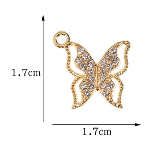 Golden butterfly rhinestone pendant DIY charm for necklaces 1.7cm x 1.7cm jewelry supply