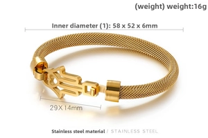 Détails du bracelet en maille Hamsa en acier inoxydable, poids 16g et taille 58x52mm précis