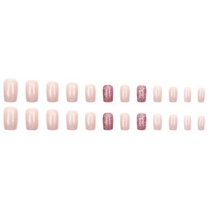 Kurze quadratische künstliche Fingernägel mit rosa-violettem Glitzer-Farbverlauf