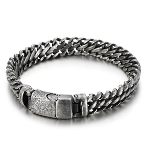 Vintage Stainless Steel Bracelet For Men Heavy Retro Cuban Link Chain Industrial Punk Jewelry With Mechanical Buckle