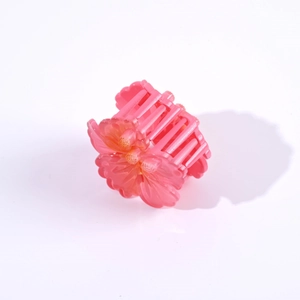 Pink camellia flower hair claw clip 4.5cm for beach vacation and side hair styling