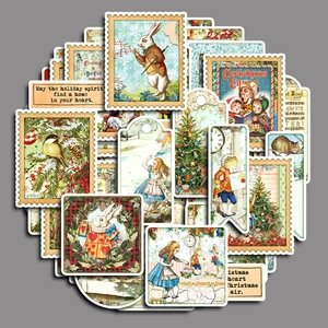 Set of 40 vintage Alice in Christmas stickers for phone cases and water bottles decoration