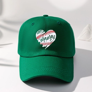 Dark green cotton baseball cap with embroidered heart and Mama text for women