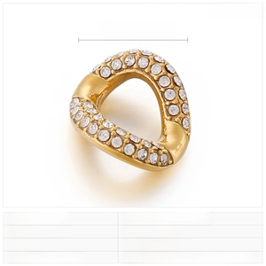 Detailed view of irregular gold stainless steel pendant with white rhinestones