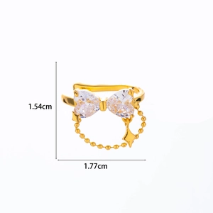 Detailed view of butterfly ear cuff with teardrop zircon and star chain dimensions