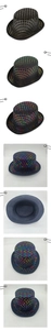 Detail of high top hats featuring sparkling sequins in grid and rainbow patterns