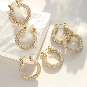 U-shaped 18K gold plated stainless steel hoop earrings with sparkling pave zircon stones