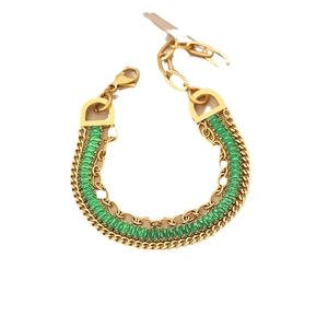 Double-layer gold stainless steel bracelet with emerald green zircon stones for women