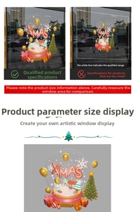Detailed view of 3D Xmas window stickers with Christmas trees and gift box decorations