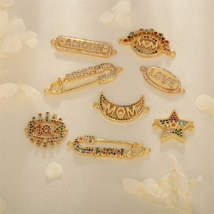 Copper Gold Plated Zircon Jewelry Connectors Star Moon Evil Eye Pin For DIY Necklace Bracelet Making Mother Day Gift