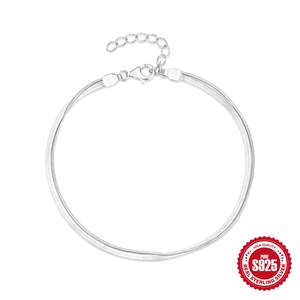 Minimalist double layer S925 sterling silver snake bone chain bracelet with lobster clasp