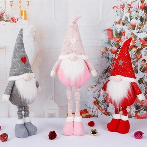 Christmas Gnome Faceless Plush Doll With Telescopic Legs Standing Sequin Knit Nordic Tomte For Holiday Home Decor