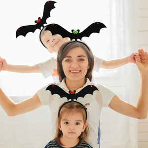 Halloween bat wing headbands set in black felt for festive family party costume props