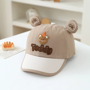Detailed embroidery of Teddy bear and cute round ears on a kids cotton baseball cap