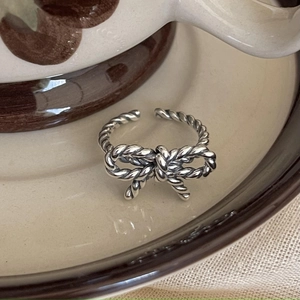 925 Sterling Silver Ring Vintage Twisted Rope Bowknot Shape Adjustable Open Finger Jewelry For Women