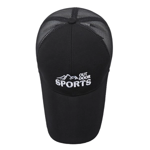 Outdoor sports baseball mesh cap with long brim and mountain embroidery in black