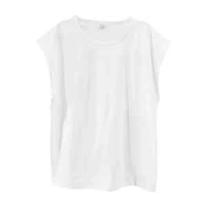 Detailed view of 100% cotton wash label on white sleeveless sports vest for men