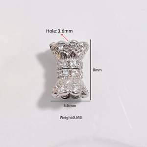 Detail view of 8mm S925 sterling silver connector clasp with clear cubic zirconia stones