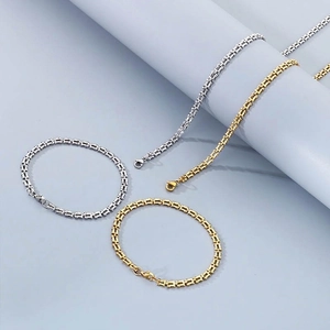 Stainless Steel Square Block Geometric Chain Necklace And Bracelet Jewelry For Women Fashion Simple Minimalist Plated Finish