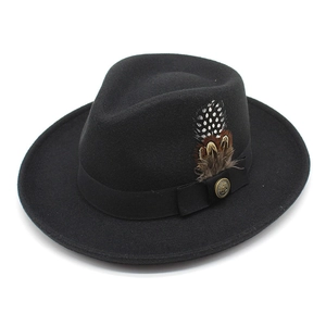 Vintage Unisex Woolen Felt Fedora Hat With Feather Decoration And Metal Buckle Wide Brim Waterproof Cowboy Hat