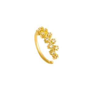Golden leaf and flower cluster nose ring with zircon stones on a white background