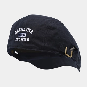 Casquette gavroche rétro bleu marine avec broderie blanche et boucle en métal réglable