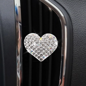 Sparkling diamond heart car air vent perfume clip with shiny rhinestones and silver crystals