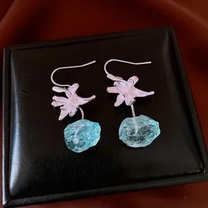Flower Dangle Earrings Resin Floral Petal Drop With Silver Earring Post Elegant Fashion Jewelry For Women